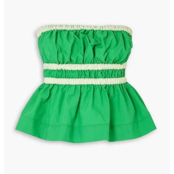 MOLLY GODDARD Green and Cream Strapless Blouse - Picture 2 of 9
